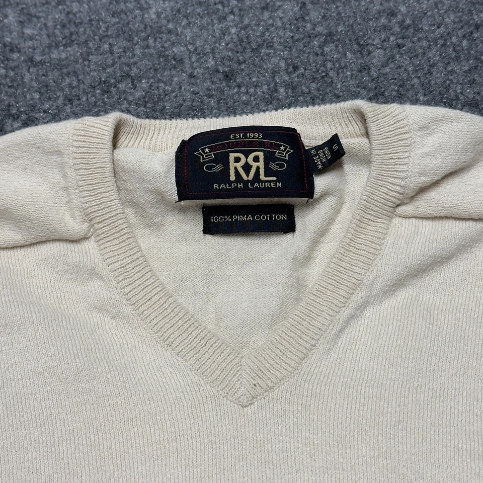 Suéter Pullover RRL Doble RL Ralph Lauren Vintage Algodón Pima Cuello en V Hombres Pequeño Foto 2 de 4