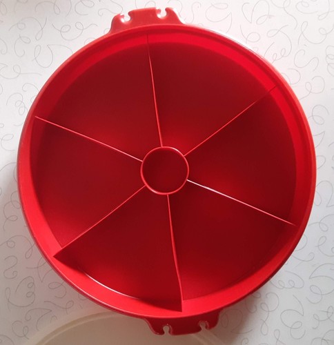 Tupperware Party Veggie Platter Divided Tray #405-1 Round Red No Handle Vintage - Picture 4 of 4