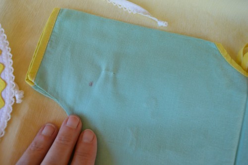 Kimono et bavoir vintage 18" fait maison vert et jaune menthe pour initiales bébé ou poupée SKD - Photo 9/11