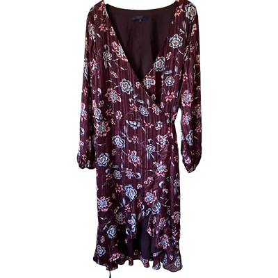RACHEL Rachel Roy Women's Sz 24W Caron Metallic Floral Wrap Dress V Neck Flowy