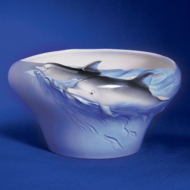 Franz Collection Porcelain 'Dolphin Splash' Large Vase/Bowl, Factory