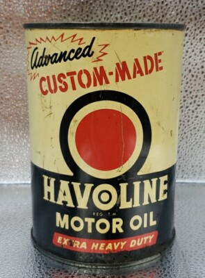 Vintage  TEXACO HAVOLINE Extra Heavy Duty Motor Oil Qt Metal Can Empty 