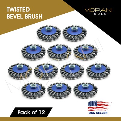 12-Pcs Wheel Wire Brush 4-Inch (4'' Twisted/Knotted) 5/8''-11 UNC Angle Grinder
