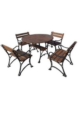 Biergarten-Garnitur, Bistro-Set Garten, Kiefer 4cm Tisch+Stühle