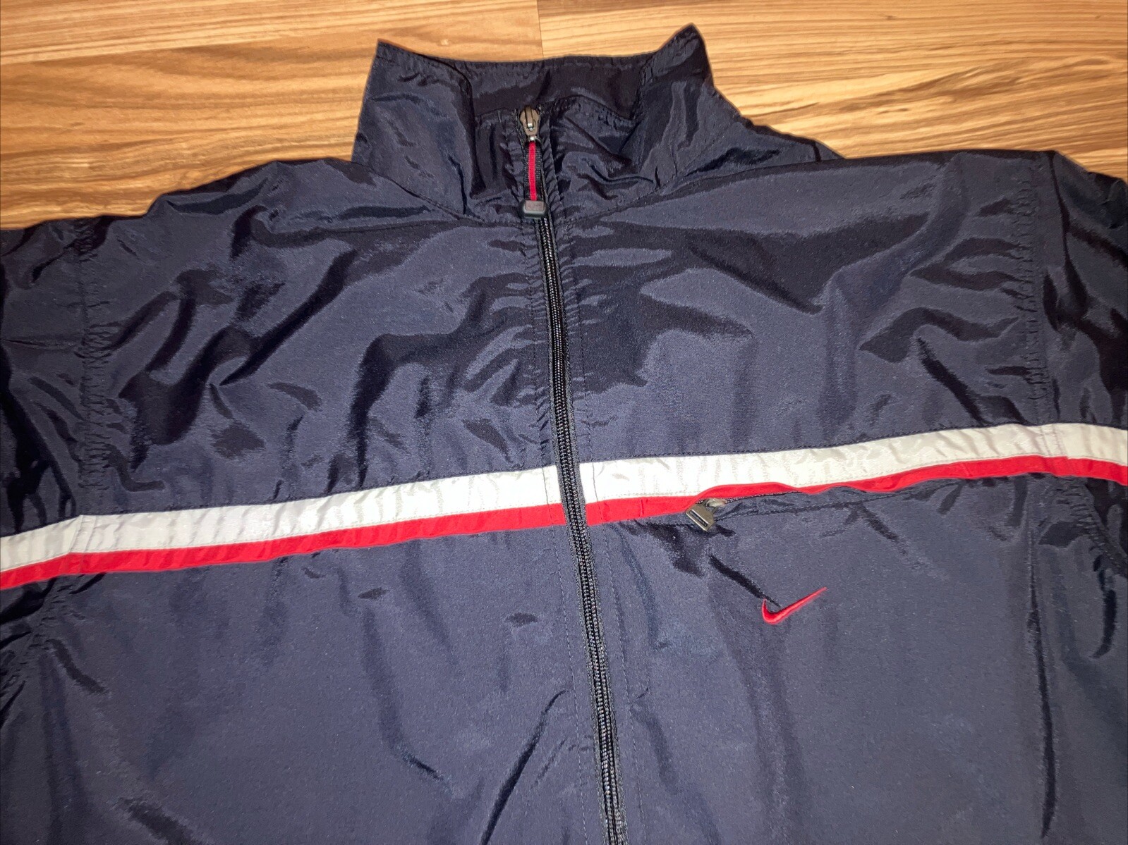 SACAI X NIKE Giacca a vento uomo Nike vintage Y2K full zip nylon taglia large nero rosso