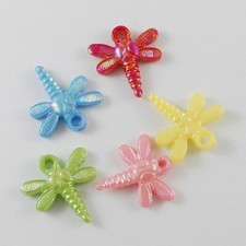 10 Dragonfly Charms Assorted Colors Acrylic Insect Pendants Spring Garden
