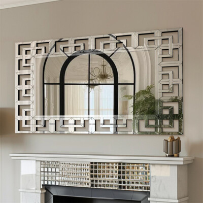 48in Silver Decorative Wall Mirror Ornate Glass Venetian Accent Mirror Bathroom