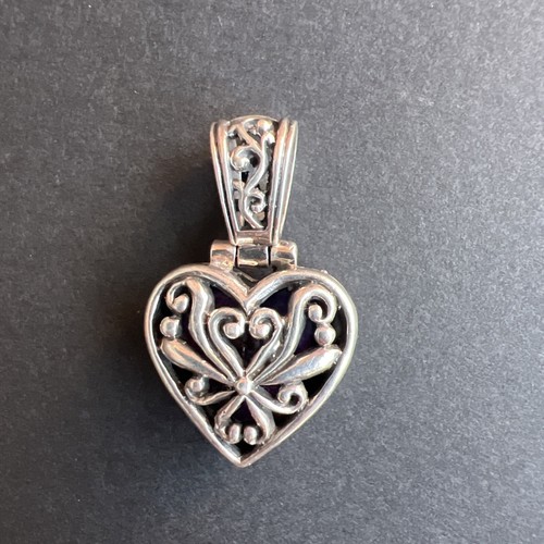 JAI 925 Sterling Silver Reversible Purple Turquoise Scroll Heart Pendant EUC - Picture 2 of 8