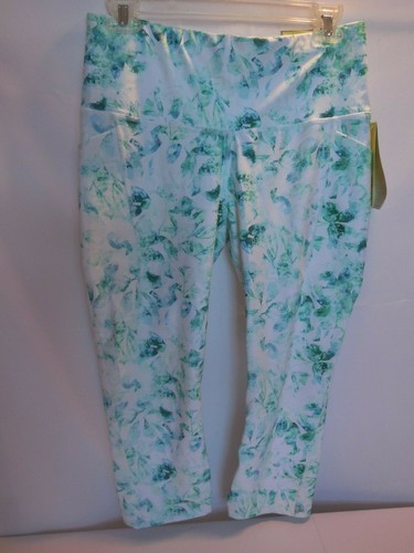 NWT ALL IN MOTION LADIES GREEN FLORAL CAPRI WORKOUT PANTS LARGE SCULPTED HI-RISE - 第 4/5 張圖片
