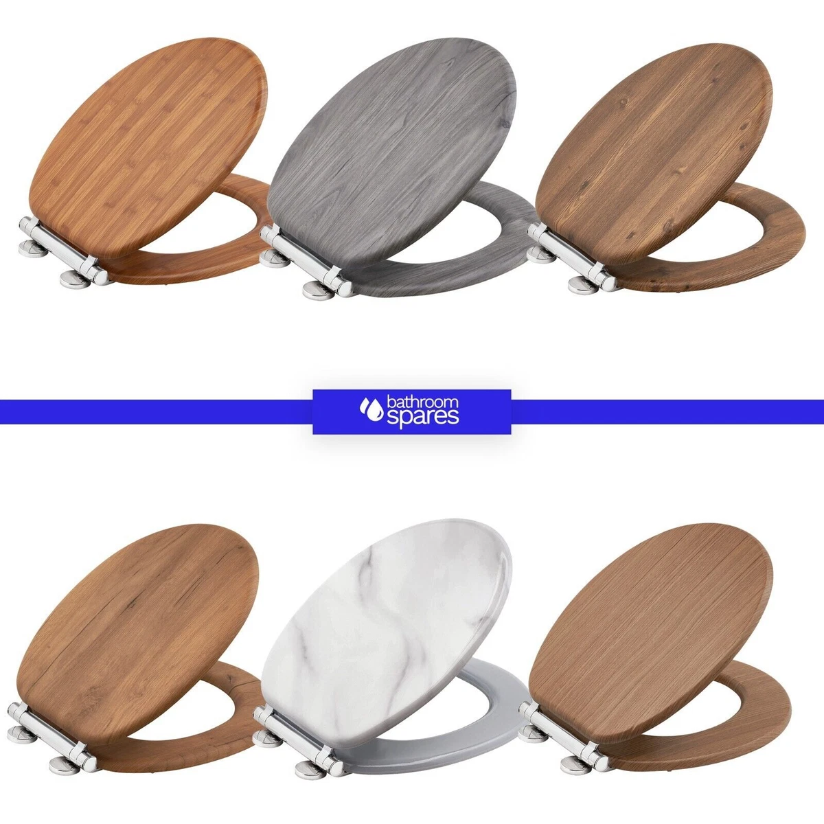 Top Fix Solid Wood Soft Close Toilet Seat Chrome Quick Release Bar Hinge