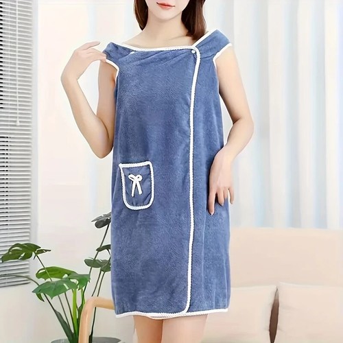 Soft, Absorbent 1pc Coral Velvet Wearable Bath Towel Skirt for Women - Quick-Dr - Picture 2 of 6