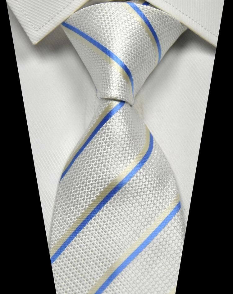New Classic Striped White Blue Beige Silk Finally popular Phoenix Mall brand Necktie Men's 100% Nec