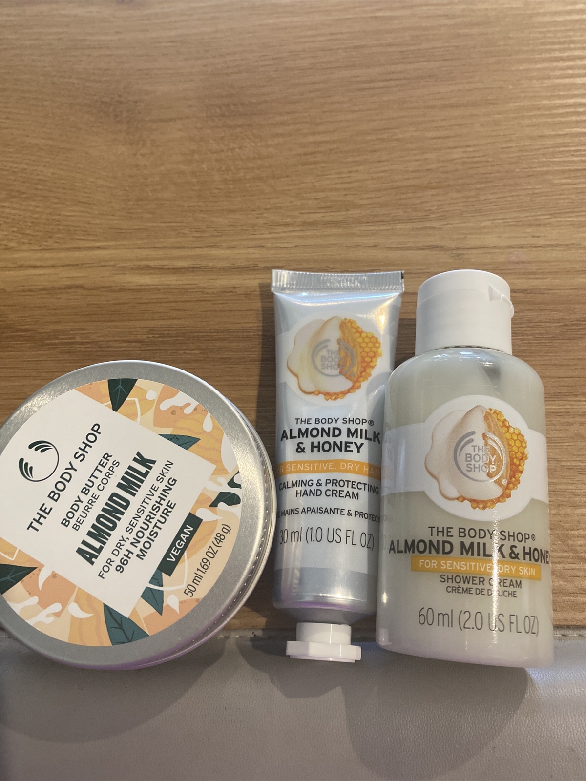 lot 3 The Body Shop Almond Milk & Honey body butter hand cream shower cream