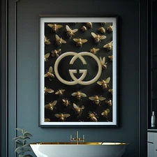 Fashion Desinger Luxury Gold Bees Painting Stylish Digital Wall Art Poster Decor
