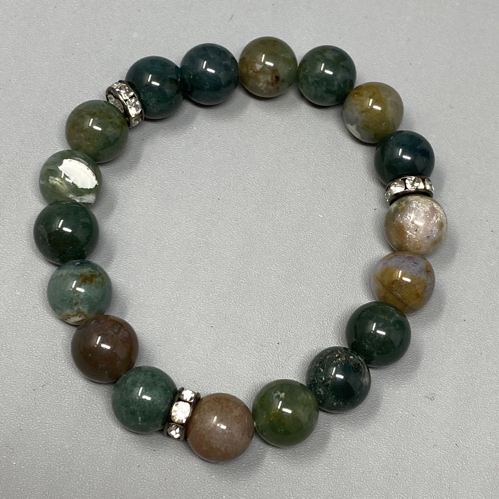 Green Stone Bracelet Brown Marble Gemstone Bead Stretch Endless Chakra ...