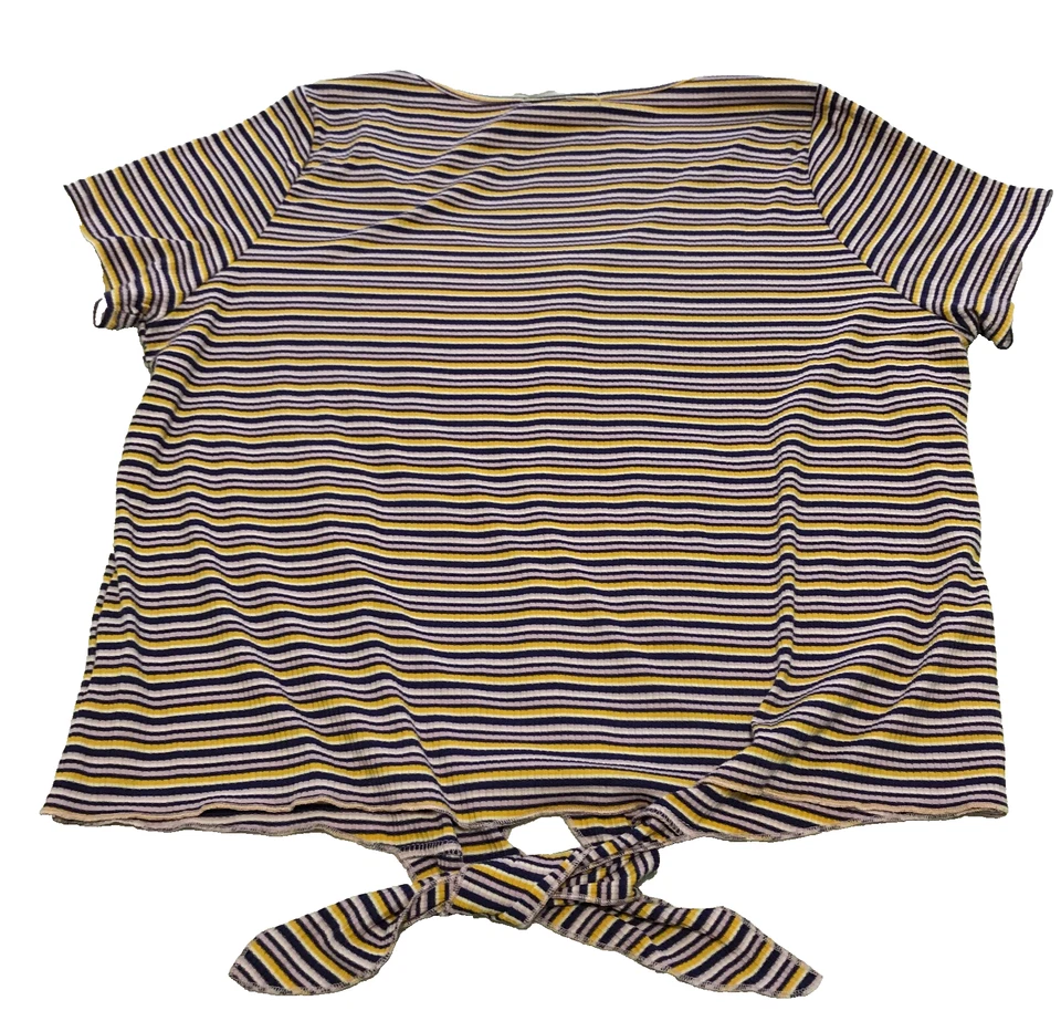 Eye Candy Womens Top Sz 3X Lavender Yellow Black Stripe Front Knot Stretch NWT - Image 4 of 4
