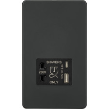 Shaver Socket with Dual USB Type A + C Charging Ports 230V Knightsbridge