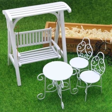 1:12 Scale Dollhouse Miniature Swing Table Chairs Outdoor Garden Furniture