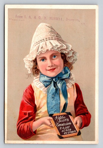 Scotts Emulsion Girl Holds Chalkboard Rusell Druggist P868