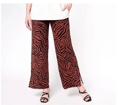 Susan Graver Regular Printed Liquid Knit Pants with Slits Mocha XXS A607351