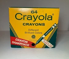 Vintage 1970s Crayola 64 Crayons Box w/ Built-In Sharpener New Old Stock Unused