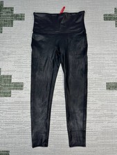 Spanx Faux Leather Leggings Womens XL Black Stretch High Waisted Skinny Leg Yoga