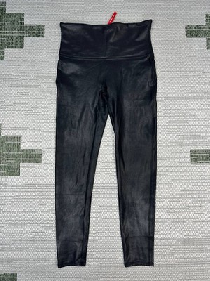 Spanx Faux Leather Leggings Womens XL Black Stretch High Waisted Skinny Leg Yoga