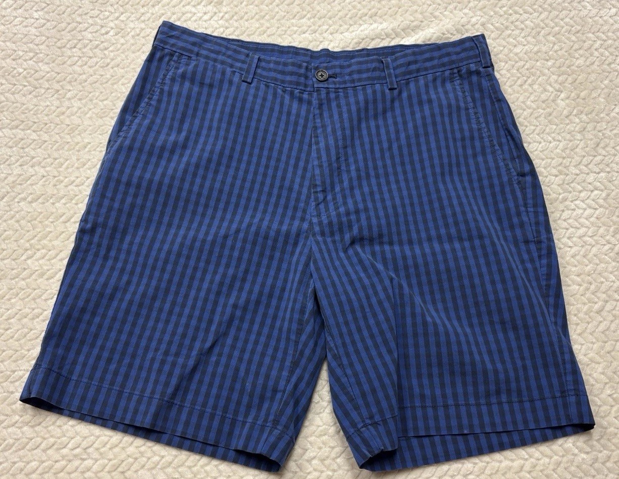 Brooks Brothers Shorts Mens 36 Blue Check Chino Casual Flat Front Preppy