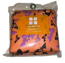 Essential Home Halloween Orange Tablecloth Purple & Black Bats- 60in Round *NEW*