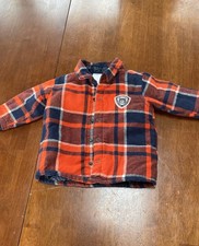 Boys Toddler Flannel Plaid Red  Black Button Up Jacket Size 12 Months