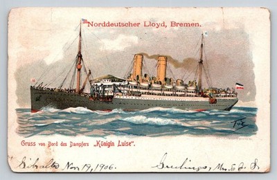 Norddeutscher Lloyd SS Königin Luise Ocean Liner Postcard 1906 Bremen New York