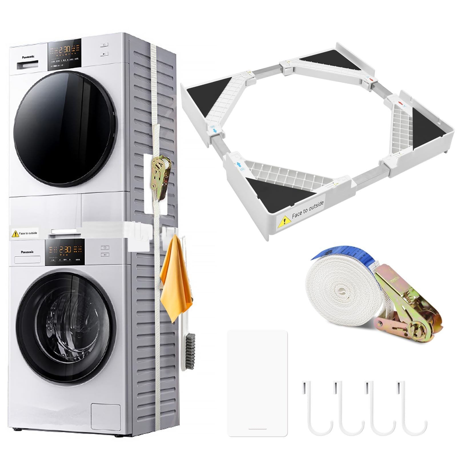 Kit superposition universel lave-linge anti-vibration avec sangle à cliquet