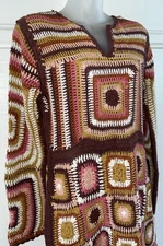 NWT ZARA LIMITED EDITION Heavy Knit Granny Square Brown L/S Sweater Maxi Dress-S