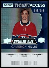 2021-22 Upper Deck Credentials Cameron Hillis Debut Ticket Access /999