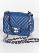 Chanel Mini Chevron Cobalt Flap Bag with Champagne Gold Hardware