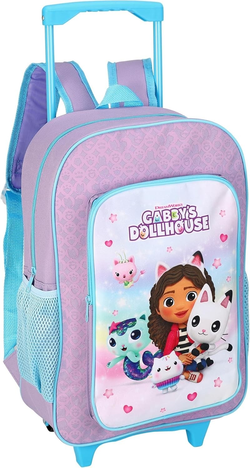 Gabby's Dollhouse Kittens Wheeled Deluxe Trolley Backpack Cabin Luggage For Girl