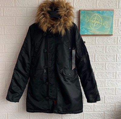 Alpha Industries Parka XS Women Black Hooded Winter Coat N-3B USA Army