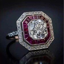 3Ct Art Deco Style Lab Created Diamond Engagement Wedding 14K White Gold FN Ring