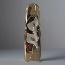 Vintage Wm A Rogers Enameled Calla Lily Bud Vase. Gold tone, tarnish-resistant.