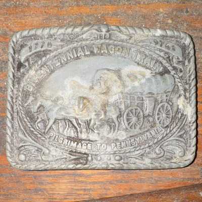 Bicentennial Wagon Train Pilgrimage Pennsylvania Belt Buckle 1776-1976