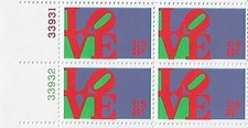 US Love Blocks 8c Stamp Plate Block of 4 Scott# 1475