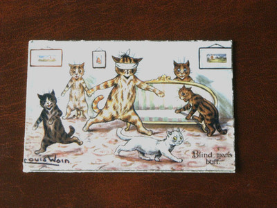 ORIGINAL LOUIS WAIN SIGNIERTE GRUSSKARTE - KATZEN, BLINDE BUFF.