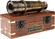 Vintage 15  Brass Maritime Telescope - Antique Spyglass with Wooden Box