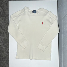 Polo Ralph Lauren Boys Ivory Knit Logo Long Sleeve Crew Neck T-Shirt S 8 