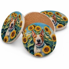 Caroline's Treasures English Bull Terrier in Sunflowers Sandstone Coasters Pk 4