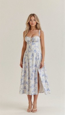 Kiana Korsett Midikleid Blau Weiß Größe M