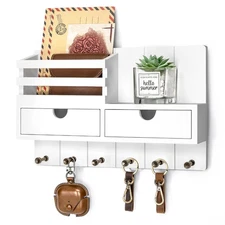 Decorative Key Holder Wall Mount for Home Decor - Holder with 2 Drawer Organi...