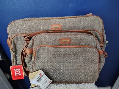 Samsonite Vintage Travel Bag Luggage Corduroy Leather Brown Tan Set Of 2