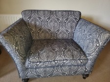 2 Seater Love Seat Cuddle Chair Blue And White Paisley Pattern vgc