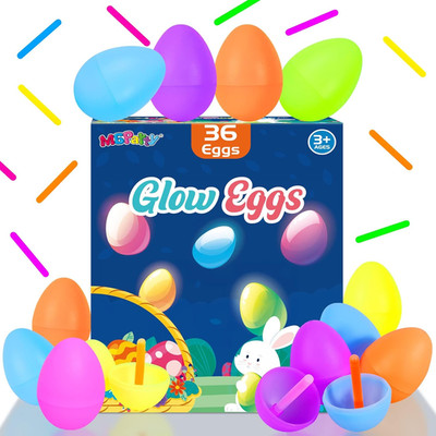 Glow in the Dark Easter Egg Hunt Set - 36 Fillable Plastic Eggs with 72 Mini Glo
